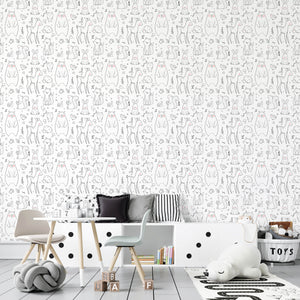 Zidna Tapeta Za Dječju Sobu - Pattern - Grey Animals Zidna Tapeta Za Dječju Sobu - Pattern