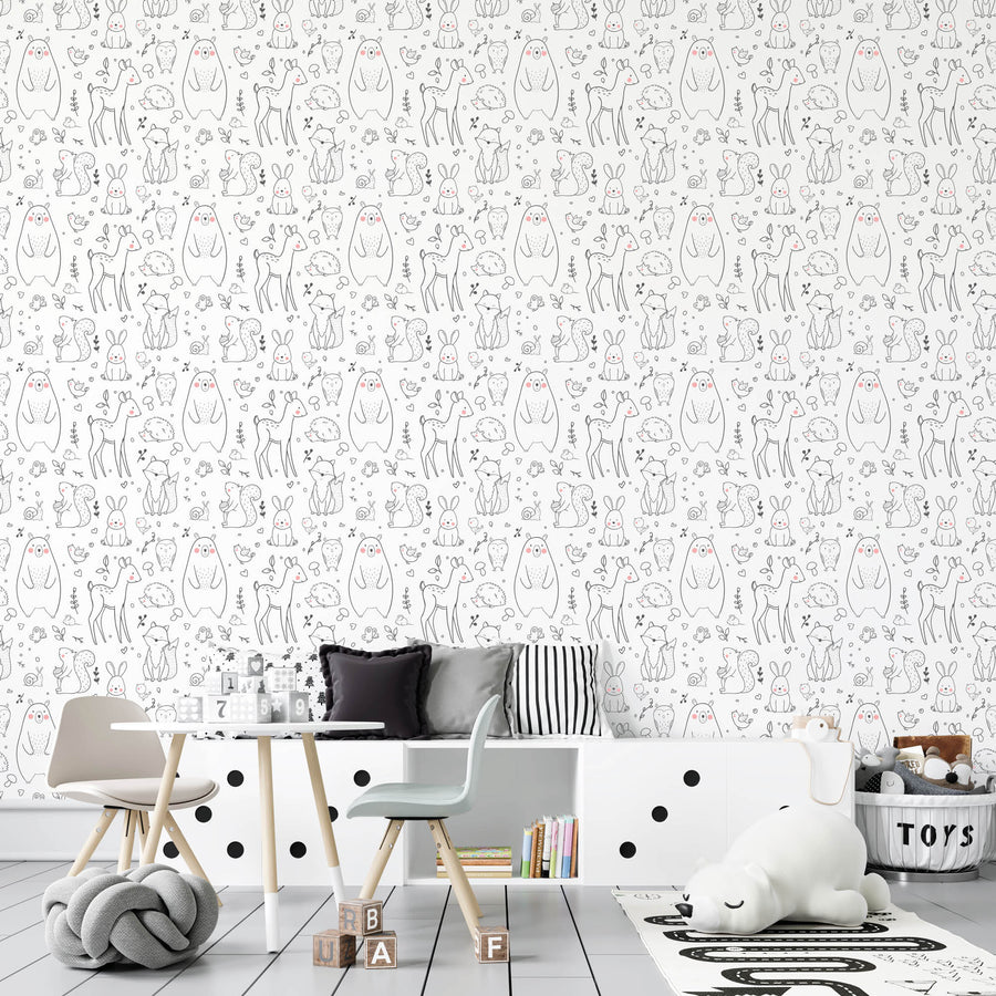 Zidna Tapeta Za Dječju Sobu - Pattern - Grey Animals Zidna Tapeta Za Dječju Sobu - Pattern