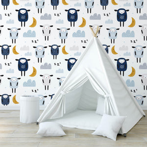 Zidna Tapeta Za Dječju Sobu - Pattern - Sleeping Sheeps Zidna Tapeta Za Dječju Sobu - Pattern