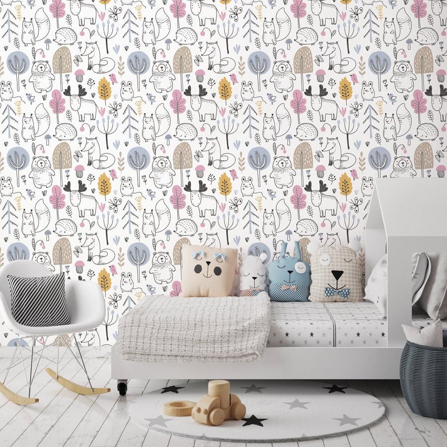 Zidna Tapeta Za Dječju Sobu - Pattern - Pastel Forest Animals Zidna Tapeta Za Dječju Sobu - Pattern