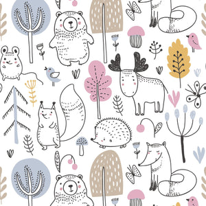 Zidna Tapeta Za Dječju Sobu - Pattern - Pastel Forest Animals Zidna Tapeta Za Dječju Sobu - Pattern