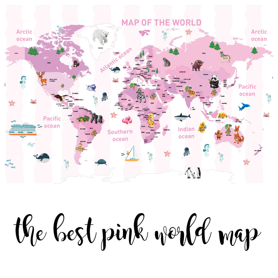The Best Pink World Map - Zidna Tapeta - Mural