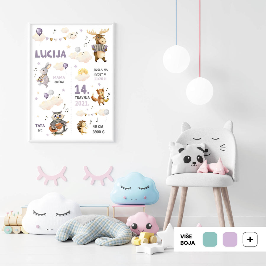 HIA Kids - Purple Forest Orchestra - personalizirana ilustracija za dječju sobu