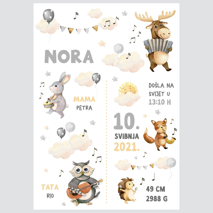 HIA Kids - Neutral Forest Orchestra - personalizirana ilustracija za dječju sobu