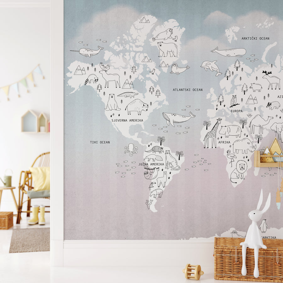 White World & Rainbow Sea - Zidna Tapeta - Mural