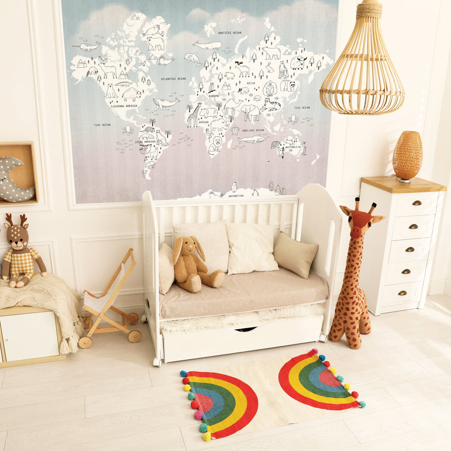 White World & Rainbow Sea - Zidna Tapeta - Mural
