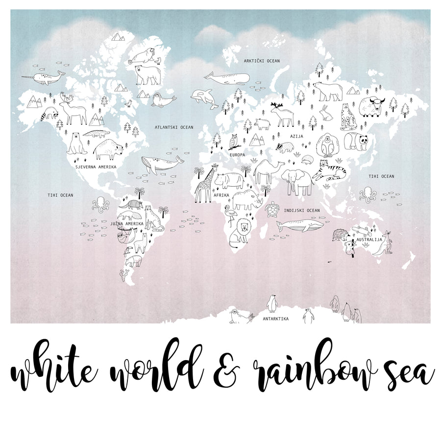White World & Rainbow Sea - Zidna Tapeta - Mural
