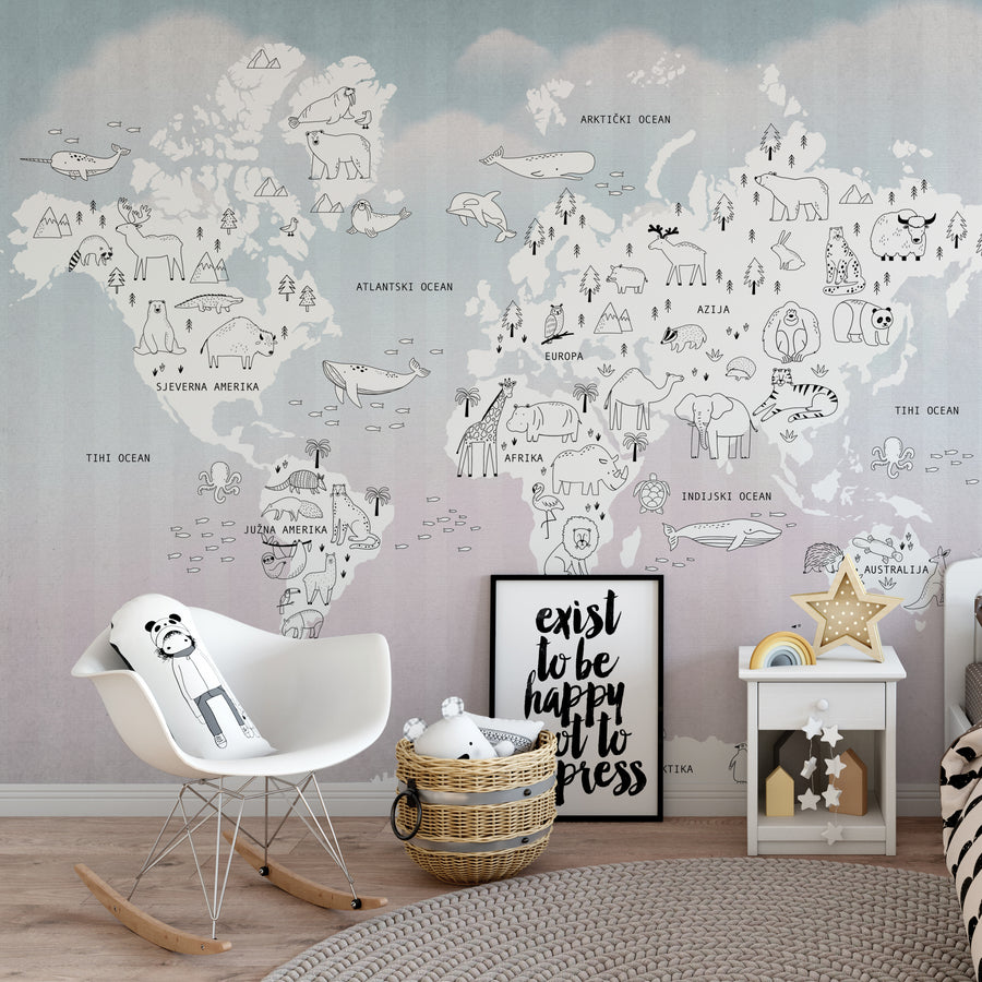 White World & Rainbow Sea - Zidna Tapeta - Mural