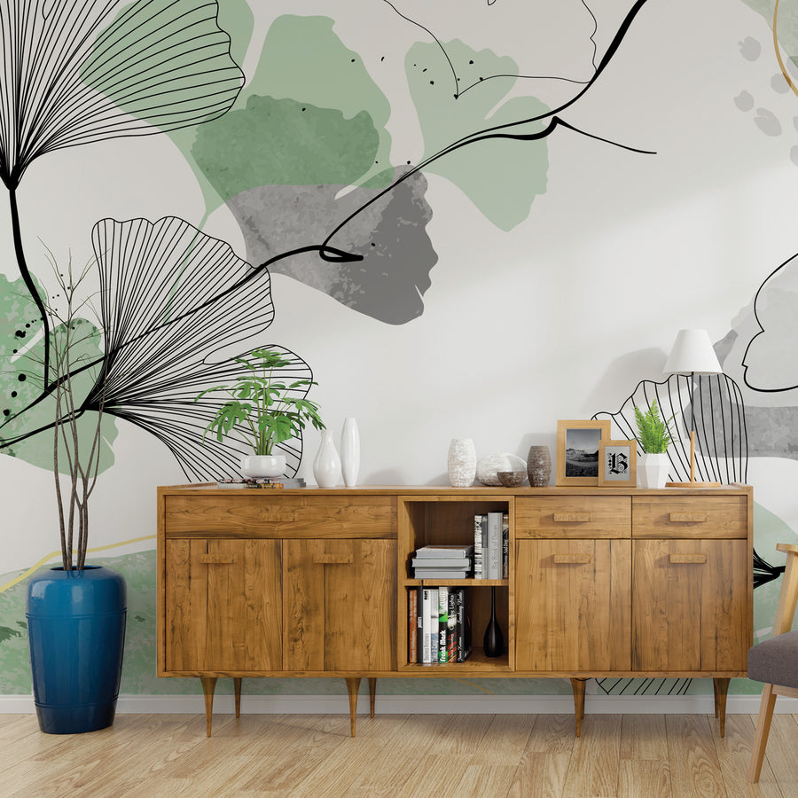 Gentle Green Ginko - Zidna Tapeta - Mural