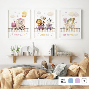 Carnival Train - komplet ilustracija za dječju sobu, 3 kom.