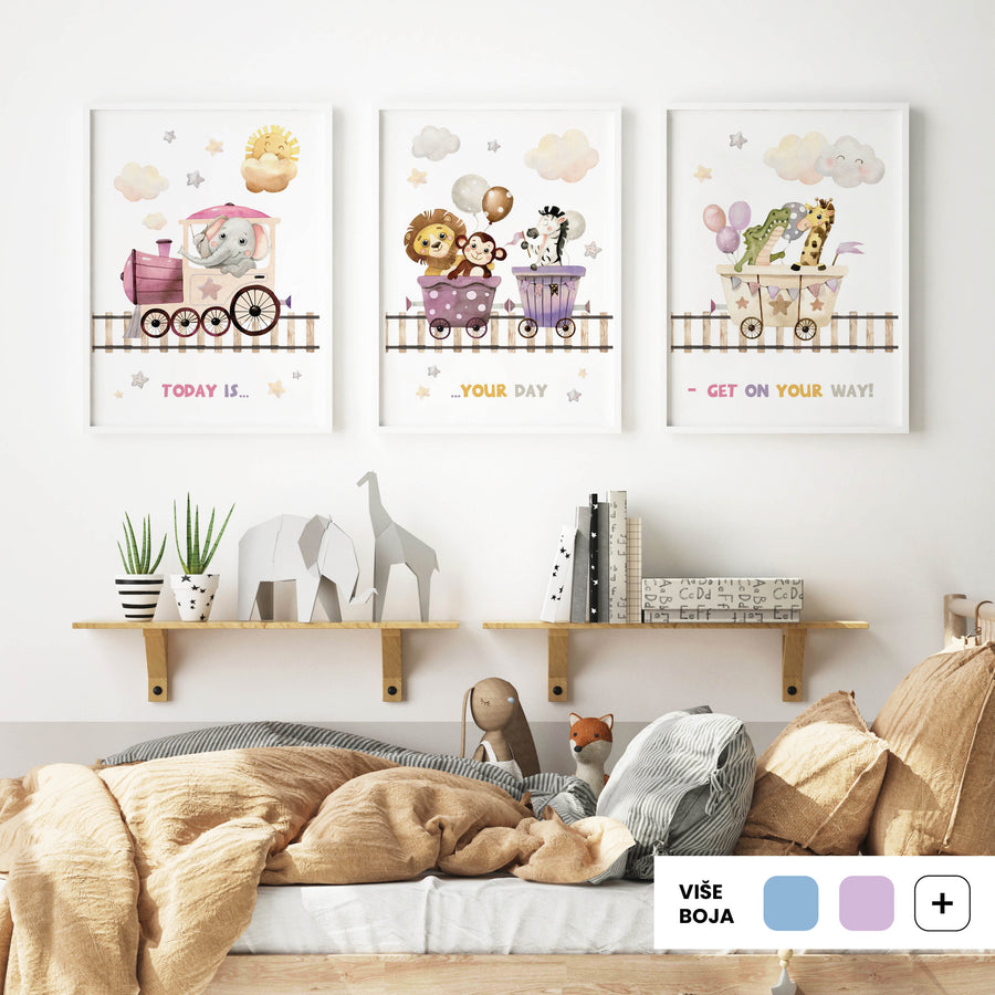 Carnival Train - komplet ilustracija za dječju sobu, 3 kom.