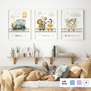 Carnival Train - komplet ilustracija za dječju sobu, 3 kom.