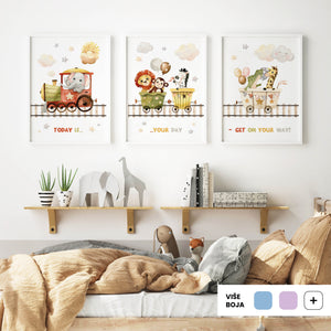 Carnival Train - komplet ilustracija za dječju sobu, 3 kom.