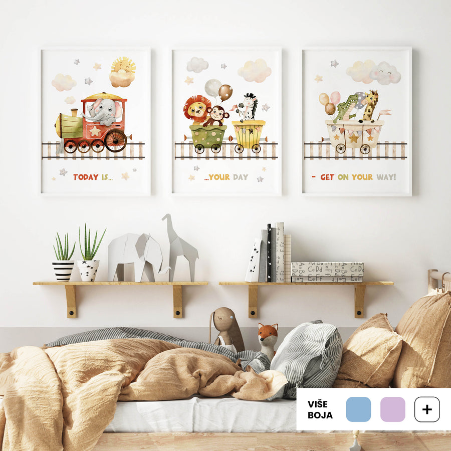 Carnival Train - komplet ilustracija za dječju sobu, 3 kom.