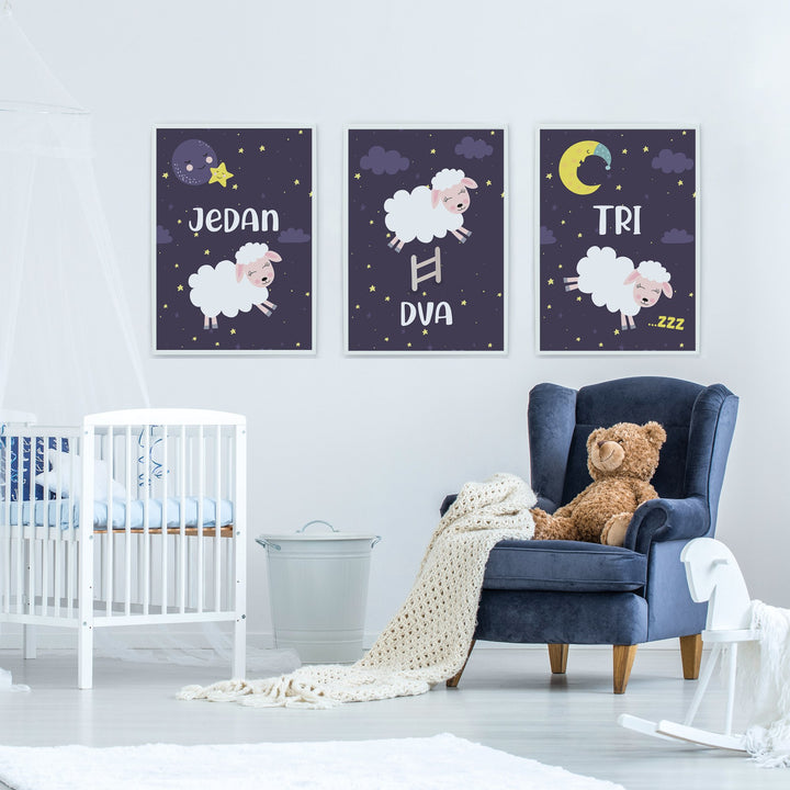 Komplet Ilustracija Za Dječju Sobu - Counting Sheep - Komplet Ilustracija Za Dječju Sobu, 3 Kom.