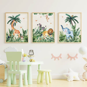 Jungle Animals  - komplet ilustracija za dječju sobu, 3 kom.