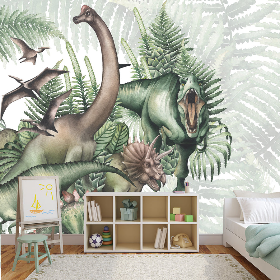 Dino Jungle No 2 - Zidna Tapeta za dječju sobu - Mural