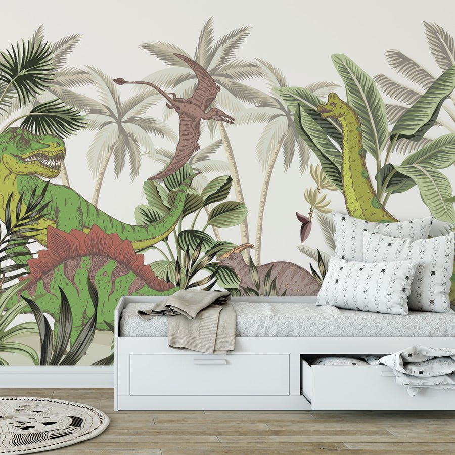 Dino Jungle No 4 - Zidna Tapeta za dječju sobu - Mural