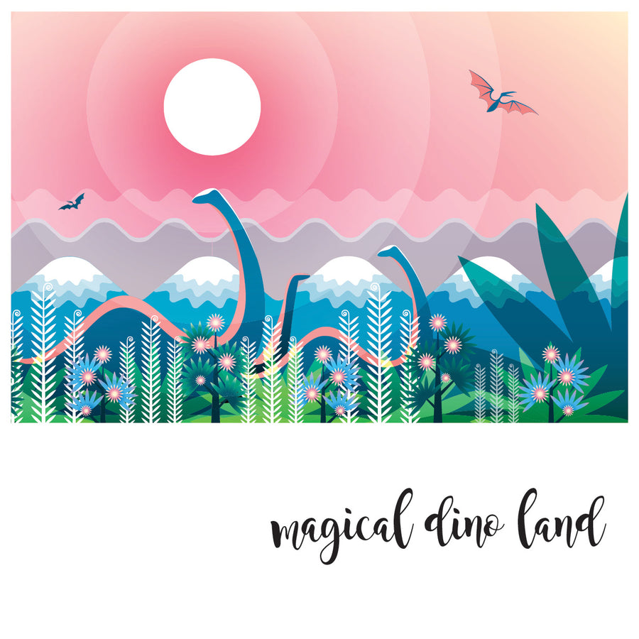 Magical Dino Land - Zidna Tapeta za dječju sobu - Mural